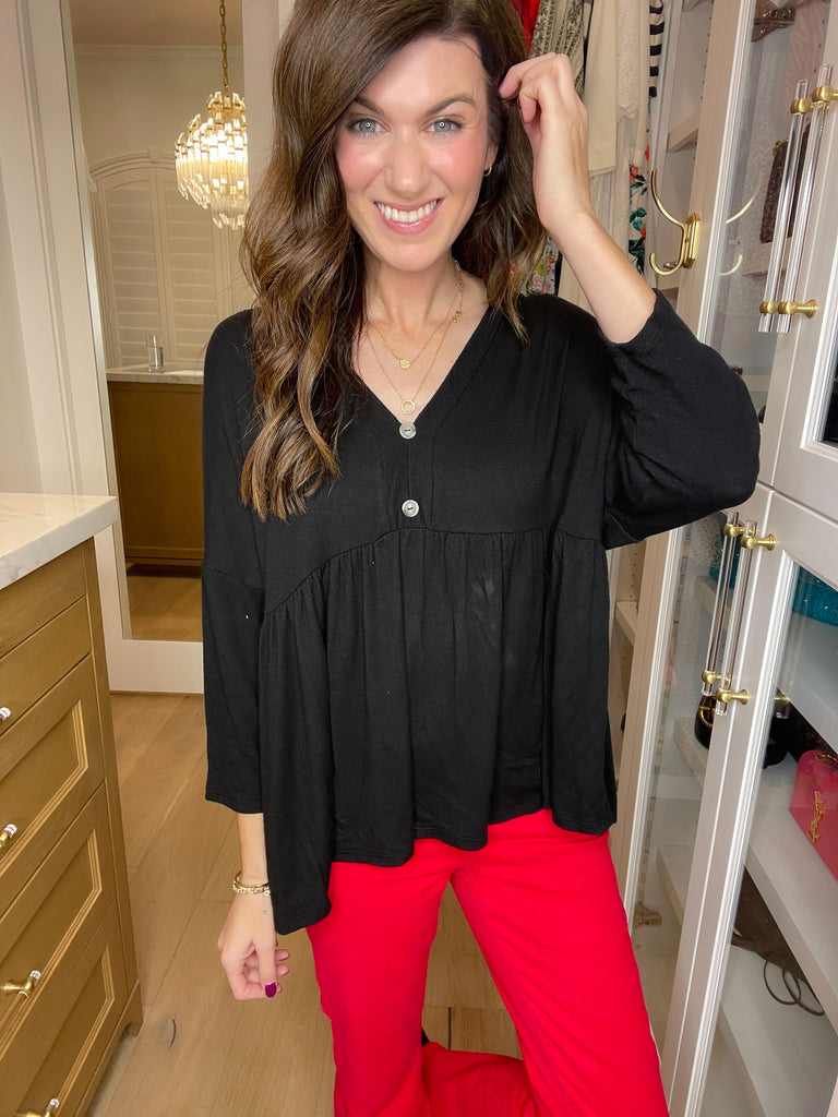 *BELLES & DOORBUSTER* Caprock Peplum Top in Black *Final Sale*