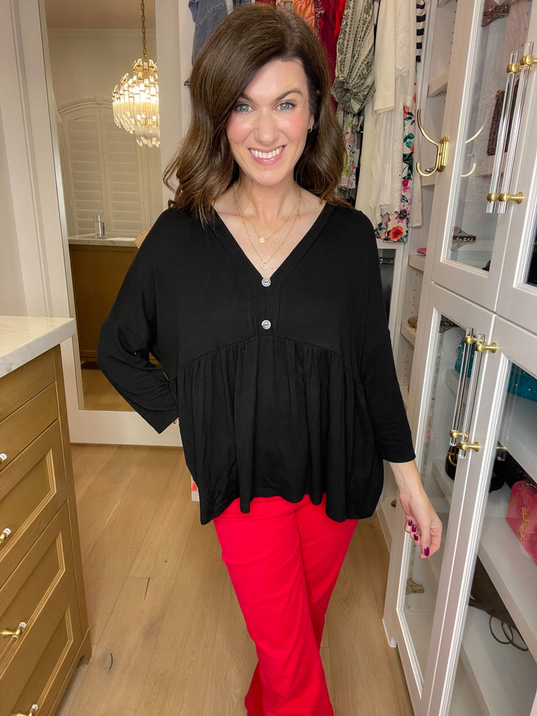 *BELLES & DOORBUSTER* Caprock Peplum Top in Black *Final Sale*