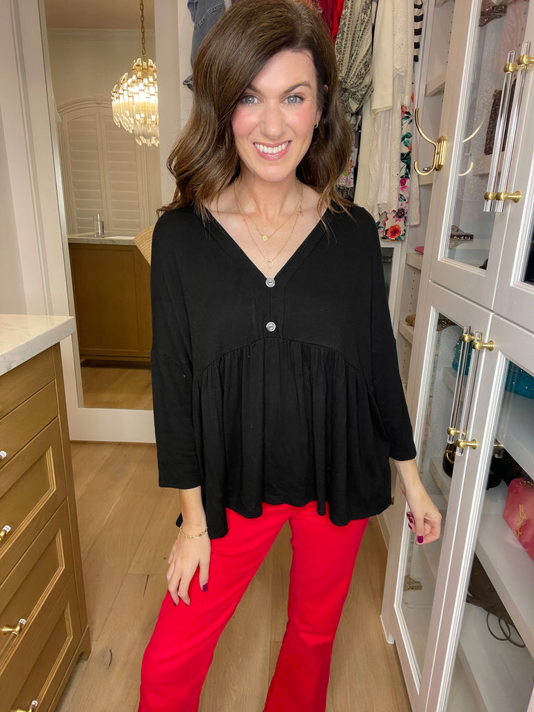 *BELLES & DOORBUSTER* Caprock Peplum Top in Black *Final Sale*