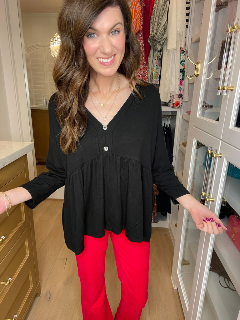 *BELLES & DOORBUSTER* Caprock Peplum Top in Black *Final Sale*