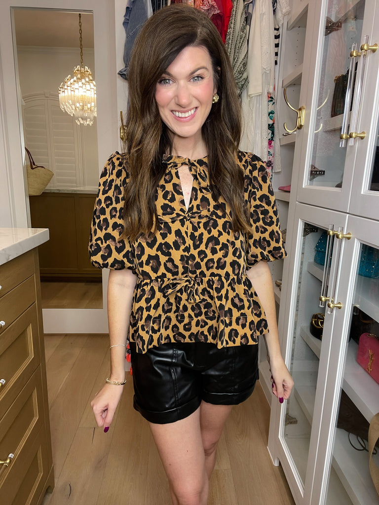 Wild as You Leopard Puff Sleeve Top in Camel