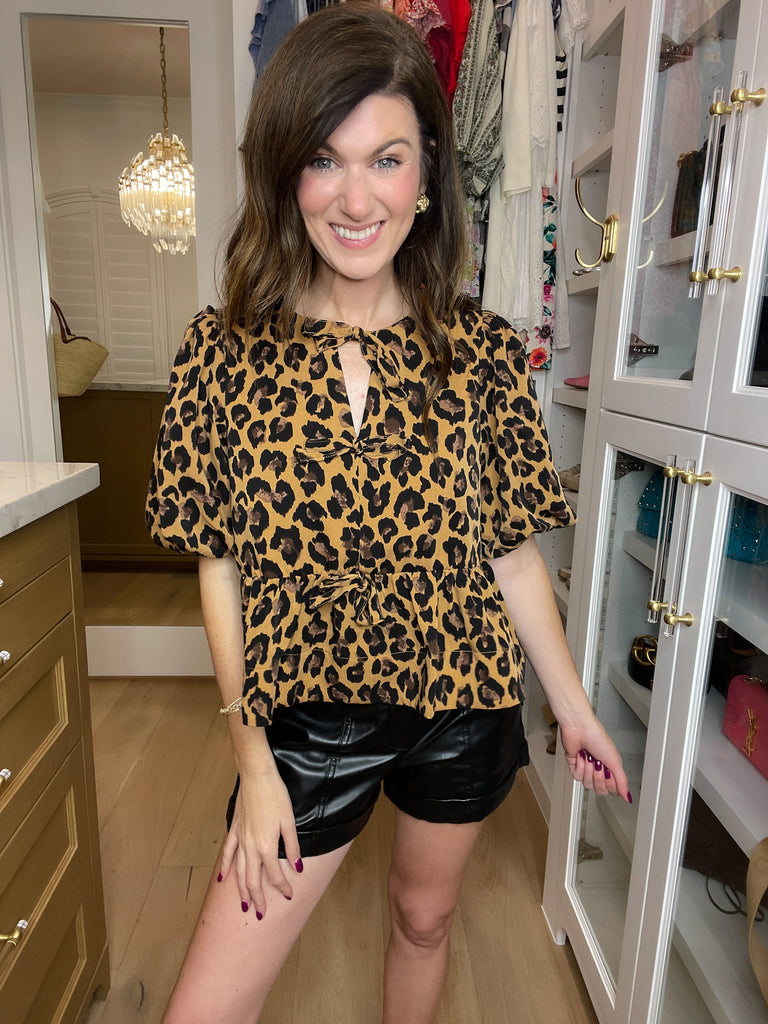Wild as You Leopard Puff Sleeve Top in Camel