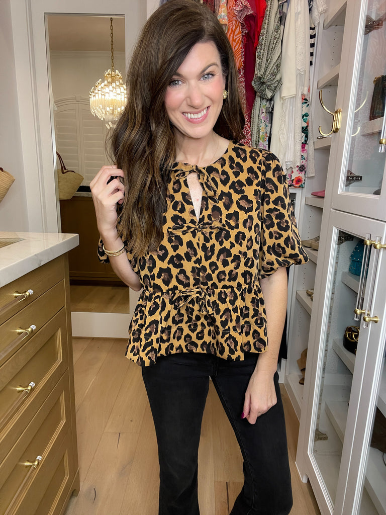 Wild as You Leopard Puff Sleeve Top in Camel