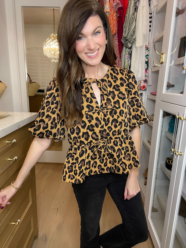 Wild as You Leopard Puff Sleeve Top in Camel