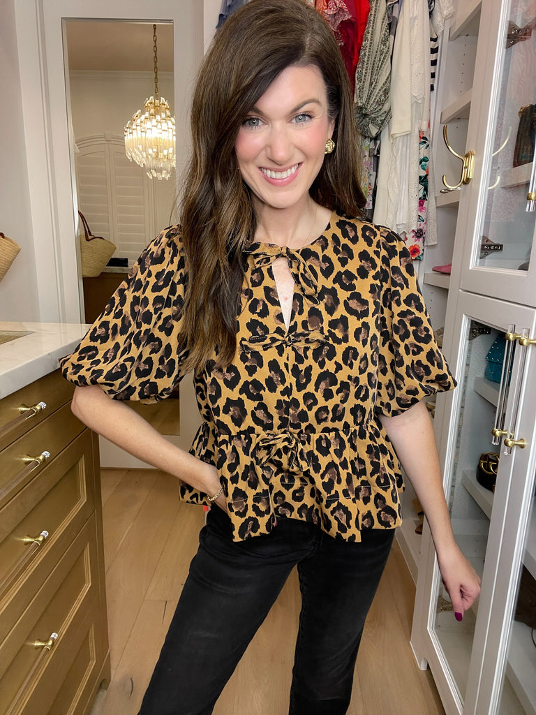 Wild as You Leopard Puff Sleeve Top in Camel