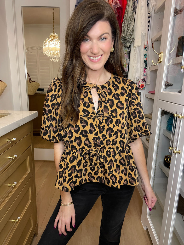Wild as You Leopard Puff Sleeve Top in Camel