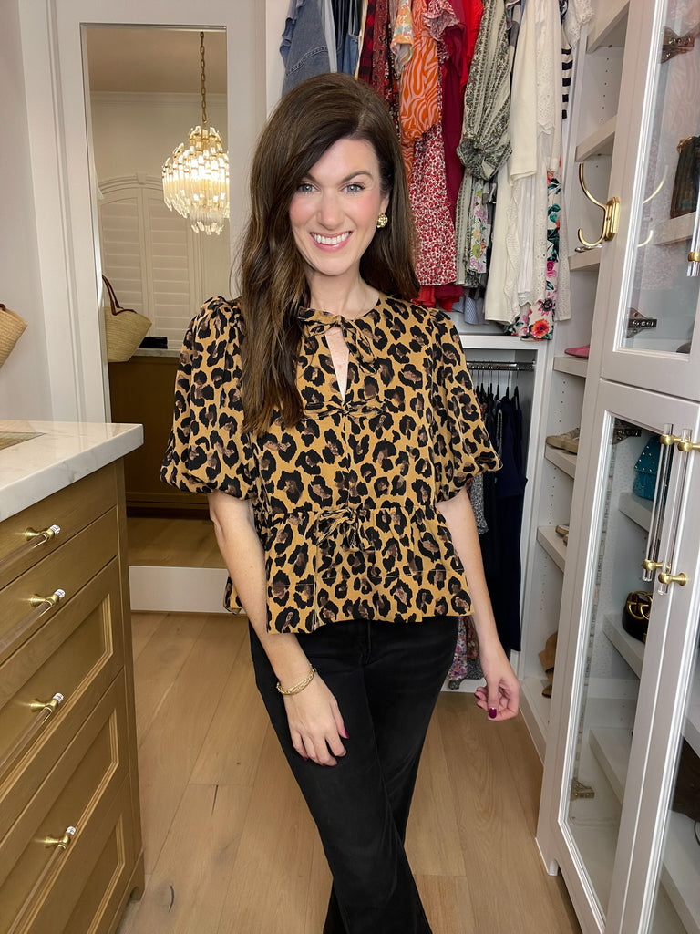 Wild as You Leopard Puff Sleeve Top in Camel