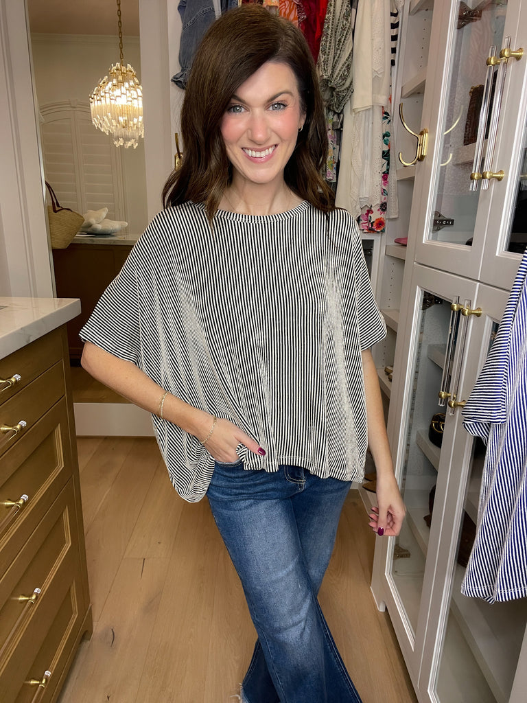 *BELLES & DOORBUSTER* Roosevelt Striped Tees in Black and Blue *Final Sale*