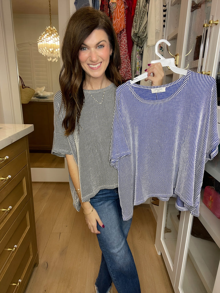 *BELLES & DOORBUSTER* Roosevelt Striped Tees in Black and Blue *Final Sale*