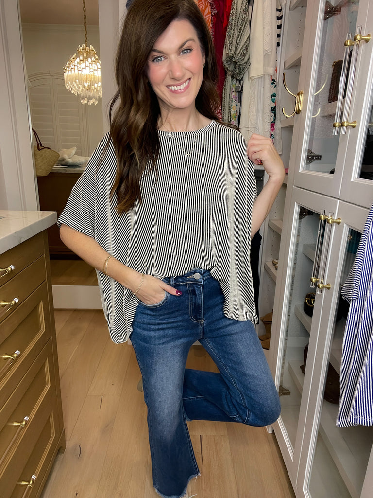 *BELLES & DOORBUSTER* Roosevelt Striped Tees in Black and Blue *Final Sale*