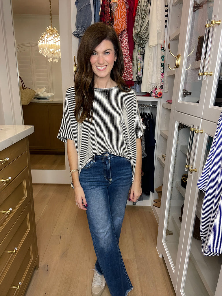 *BELLES & DOORBUSTER* Roosevelt Striped Tees in Black and Blue *Final Sale*