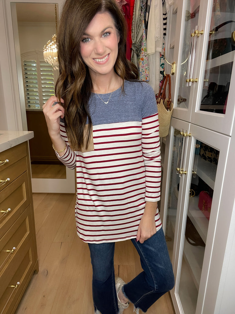 SALE! Simply Put Striped Top in Burgundy *Final Sale*