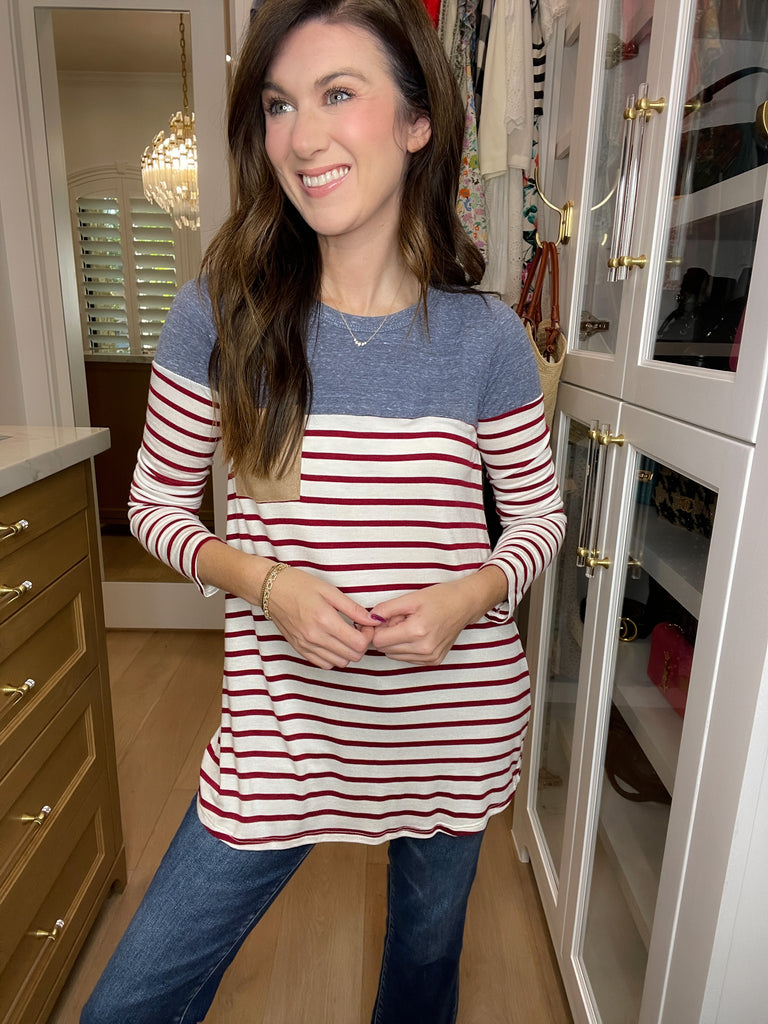 SALE! Simply Put Striped Top in Burgundy *Final Sale*
