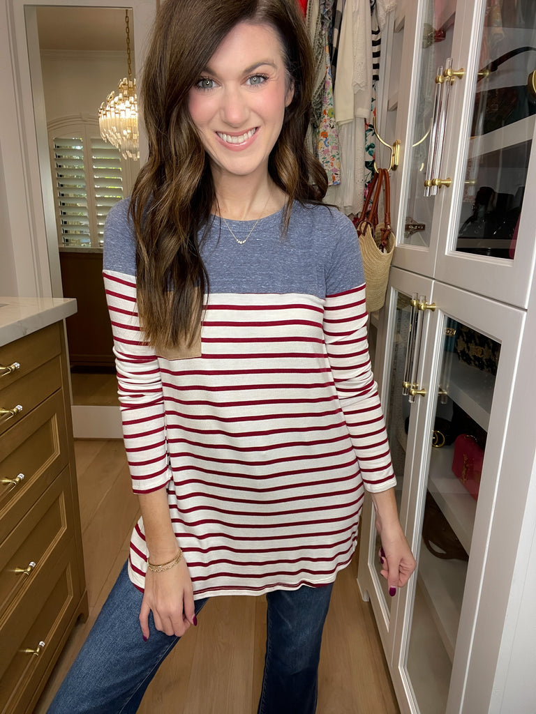 SALE! Simply Put Striped Top in Burgundy *Final Sale*