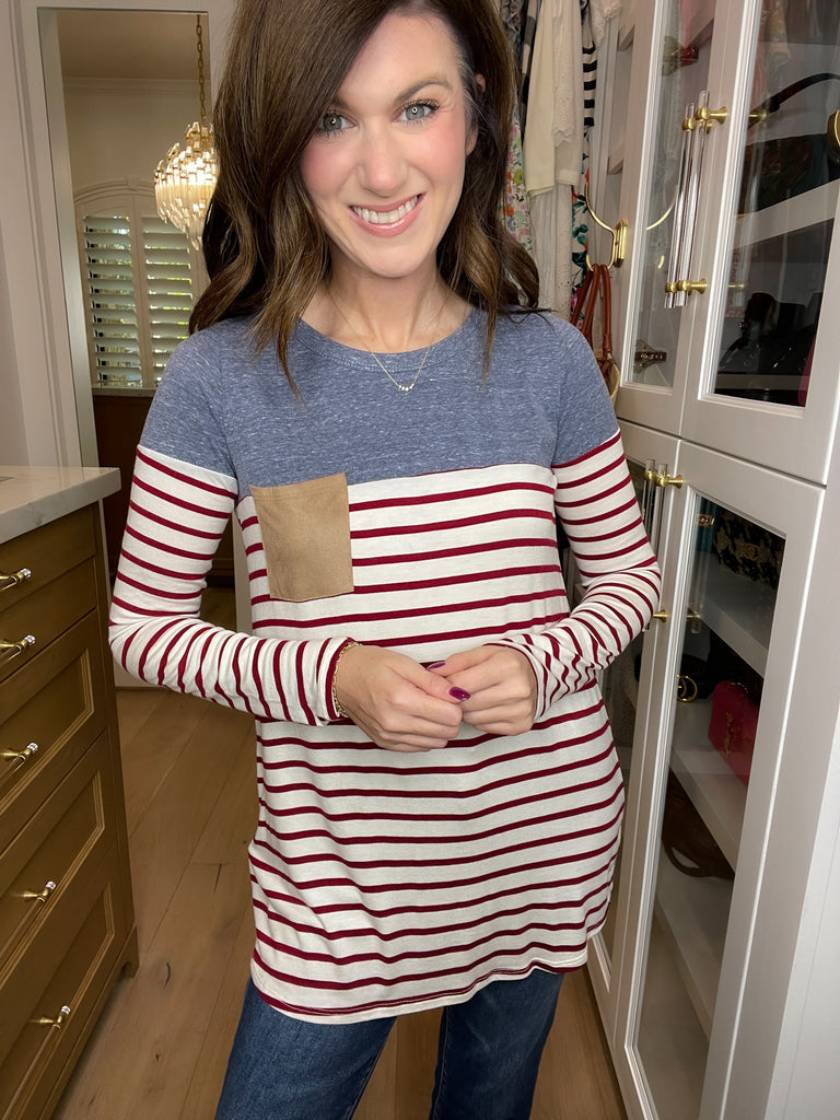 SALE! Simply Put Striped Top in Burgundy *Final Sale*