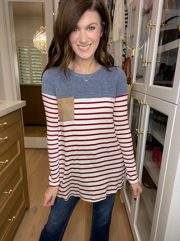 SALE! Simply Put Striped Top in Burgundy *Final Sale*