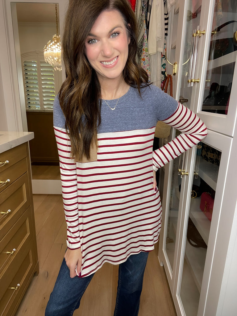 SALE! Simply Put Striped Top in Burgundy *Final Sale*