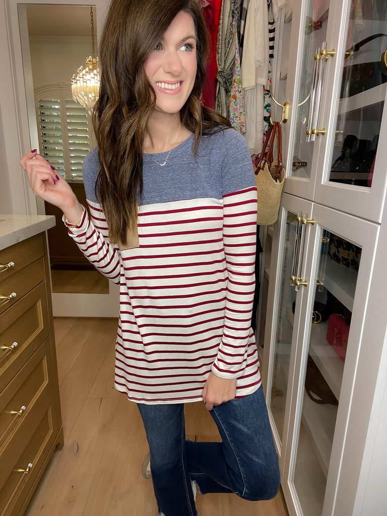 SALE! Simply Put Striped Top in Burgundy *Final Sale*