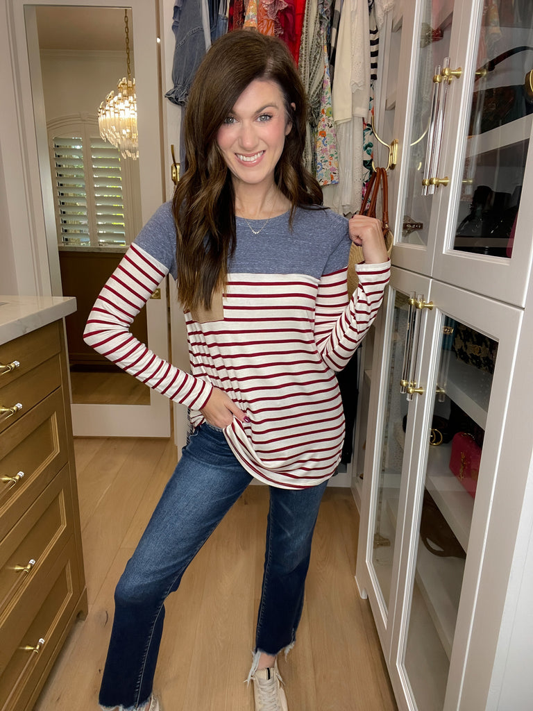 SALE! Simply Put Striped Top in Burgundy *Final Sale*