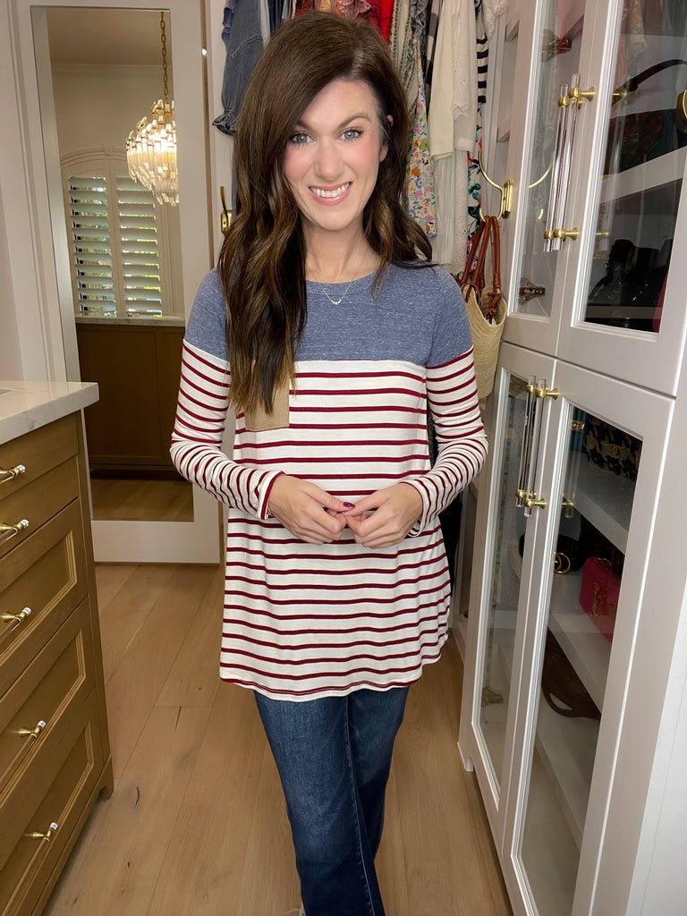 SALE! Simply Put Striped Top in Burgundy *Final Sale*