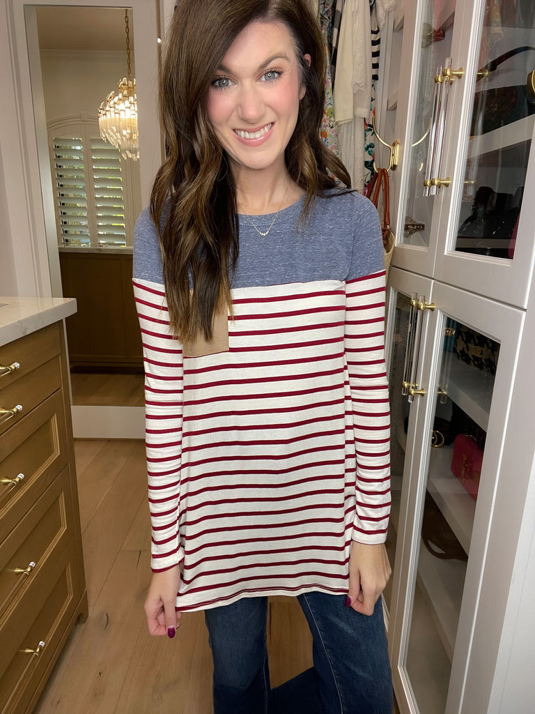 SALE! Simply Put Striped Top in Burgundy *Final Sale*