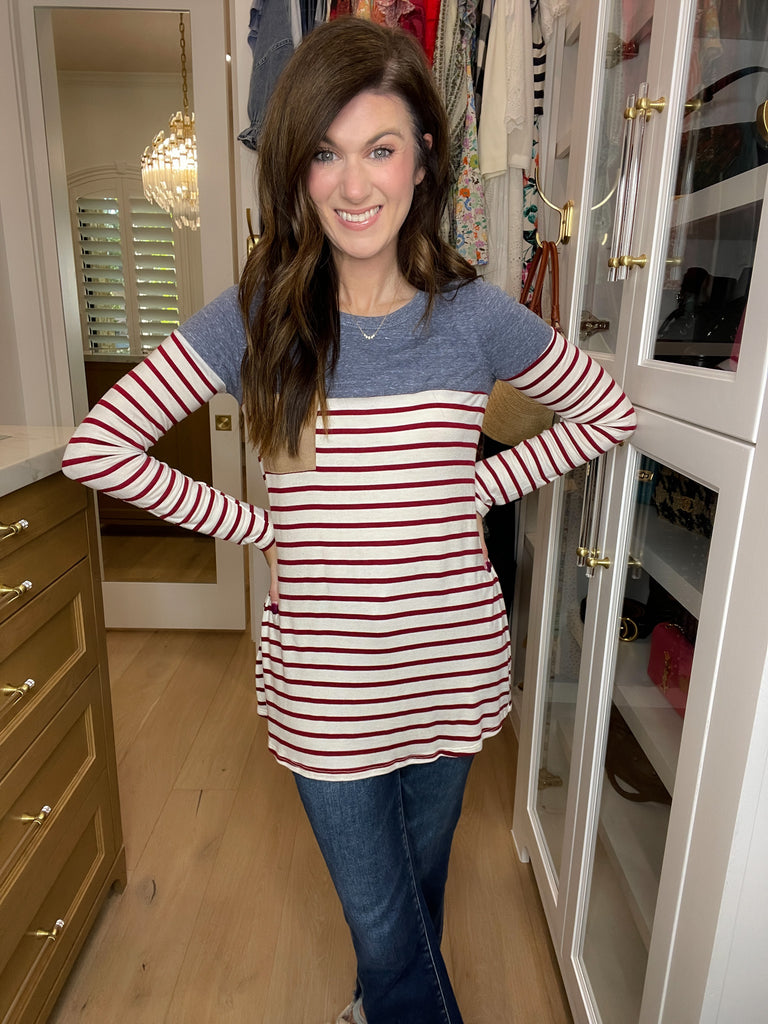 SALE! Simply Put Striped Top in Burgundy *Final Sale*