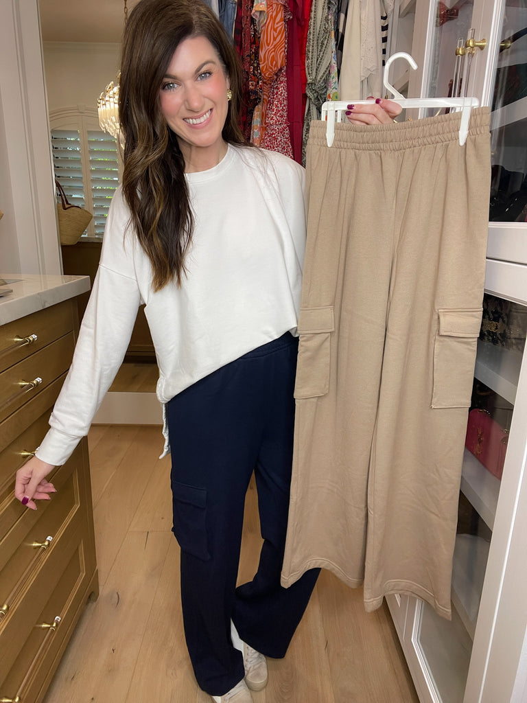 *BELLES & DOORBUSTER* Coming Home Fleece-Lined Cargo Pants in Navy and Coffee *Final Sale*