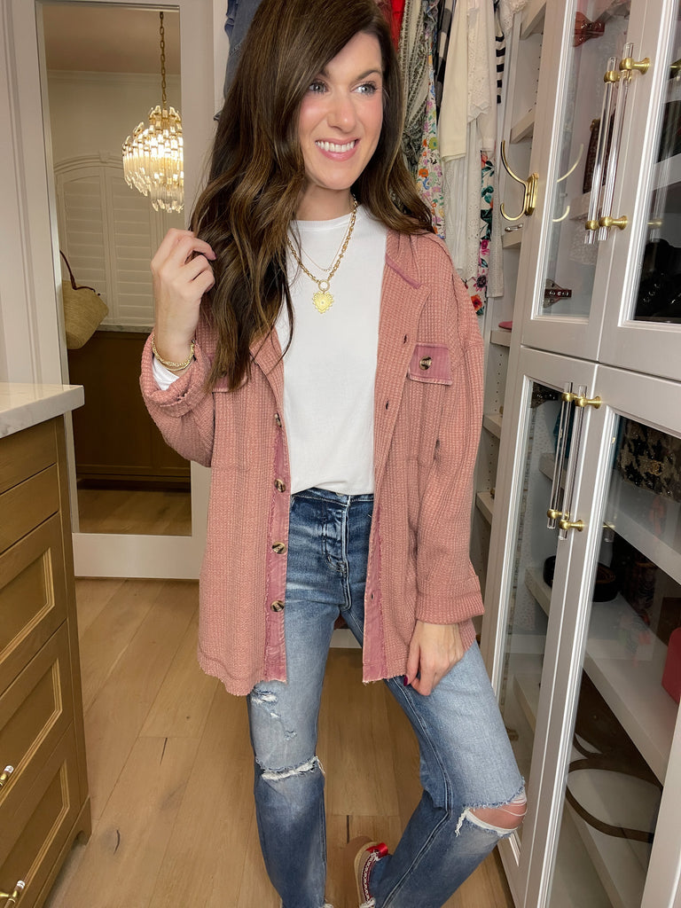 Burlington Waffle Hooded Jacket in Mauve