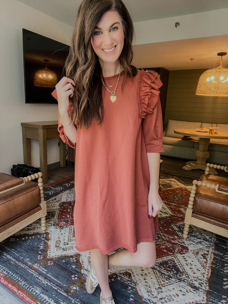 Daily Practice Terry Sweatshirt Dress in Rust