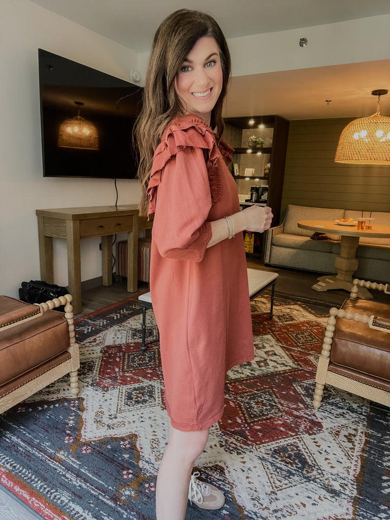 Daily Practice Terry Sweatshirt Dress in Rust