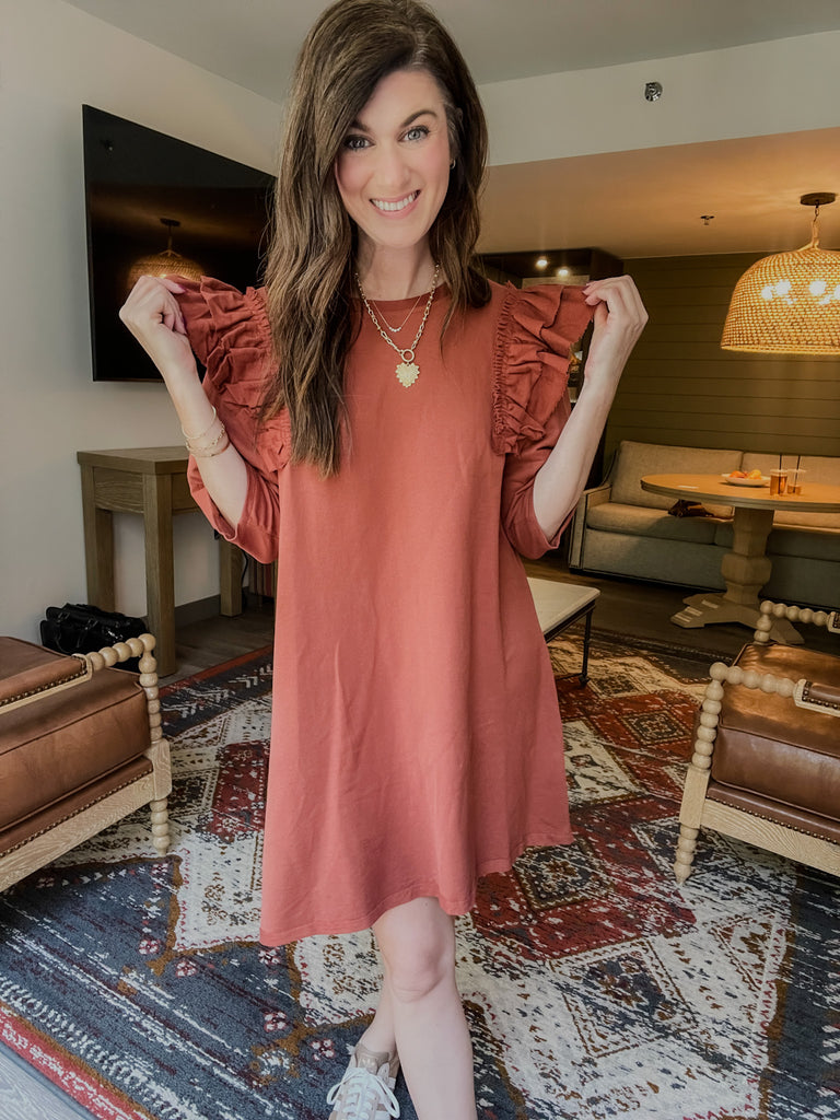 Daily Practice Terry Sweatshirt Dress in Rust