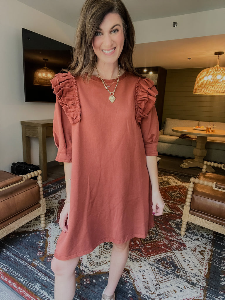 Daily Practice Terry Sweatshirt Dress in Rust