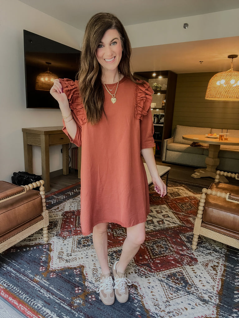 Daily Practice Terry Sweatshirt Dress in Rust