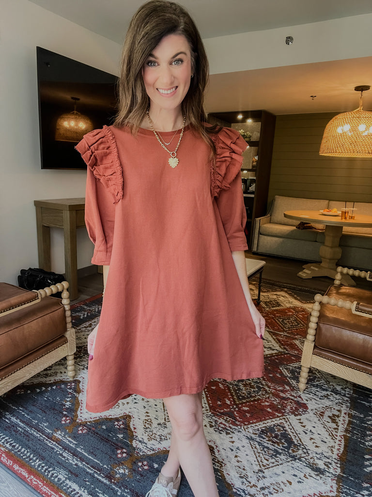 Daily Practice Terry Sweatshirt Dress in Rust