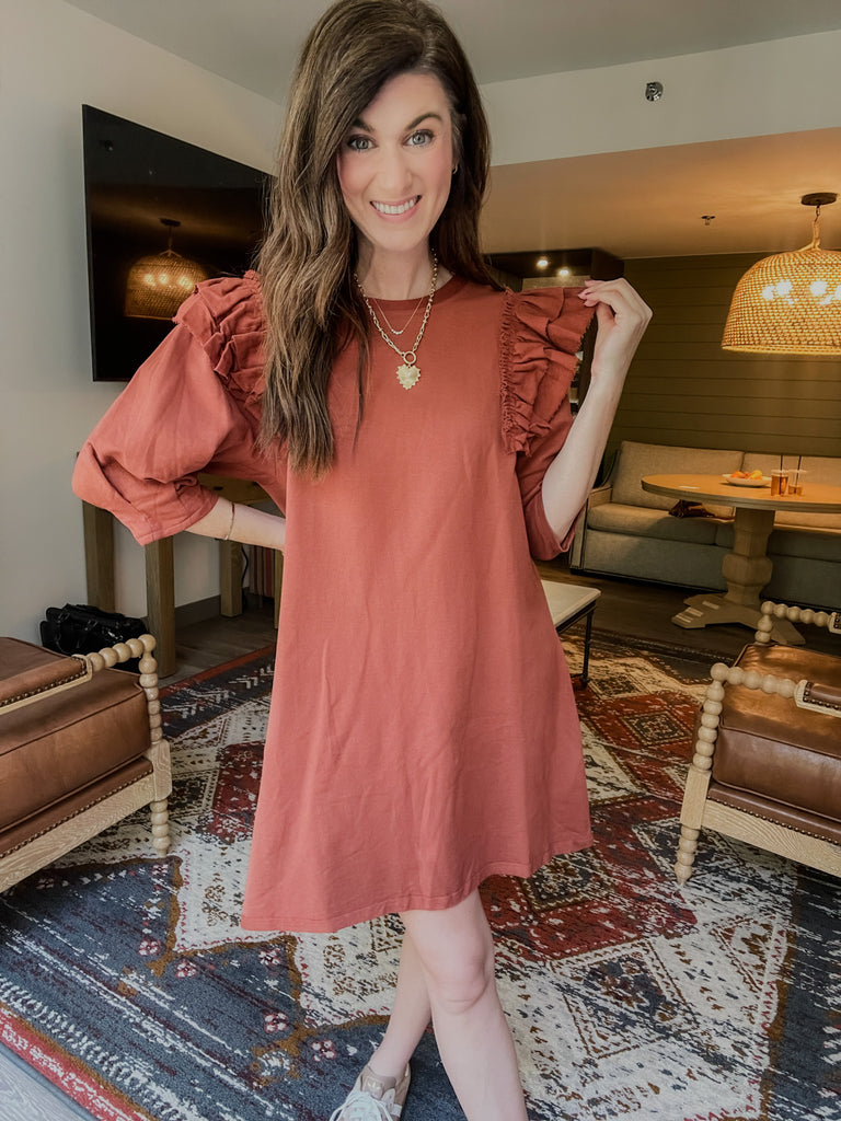 Daily Practice Terry Sweatshirt Dress in Rust