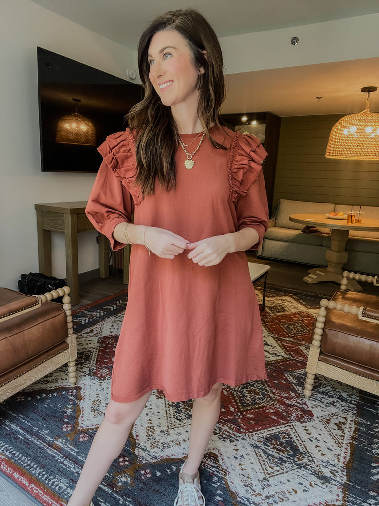 Daily Practice Terry Sweatshirt Dress in Rust