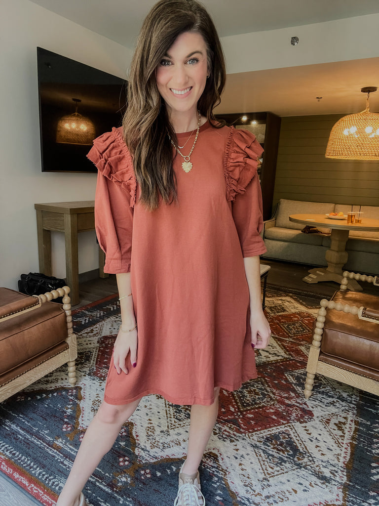 Daily Practice Terry Sweatshirt Dress in Rust