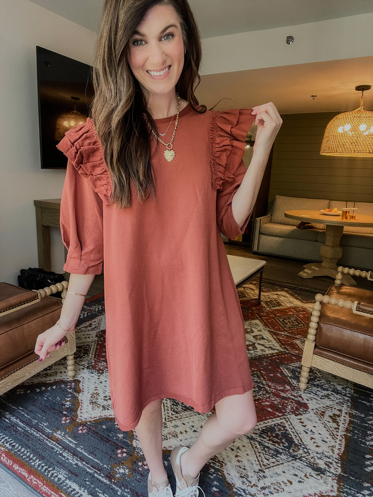 Daily Practice Terry Sweatshirt Dress in Rust