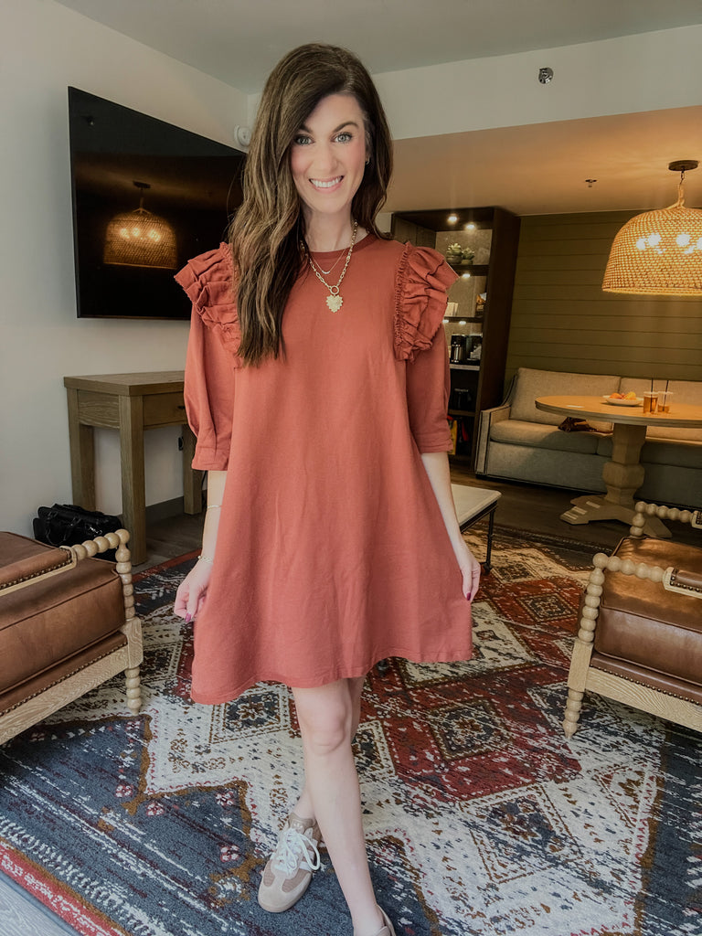 Daily Practice Terry Sweatshirt Dress in Rust