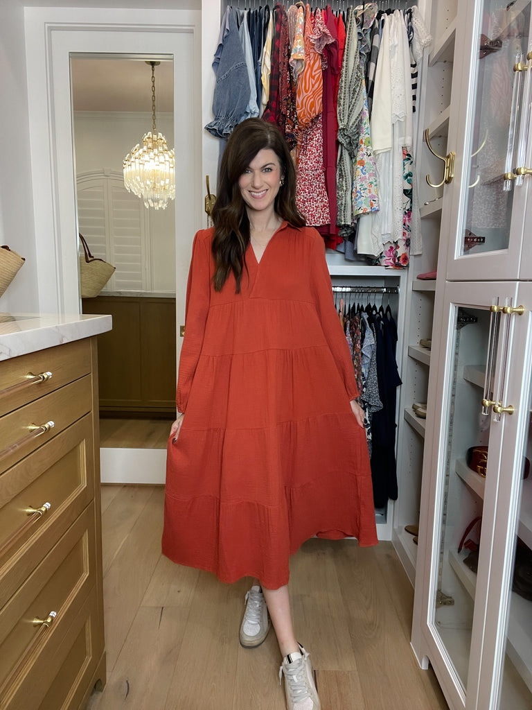 Simple Sophistication Midi Dress in Brick