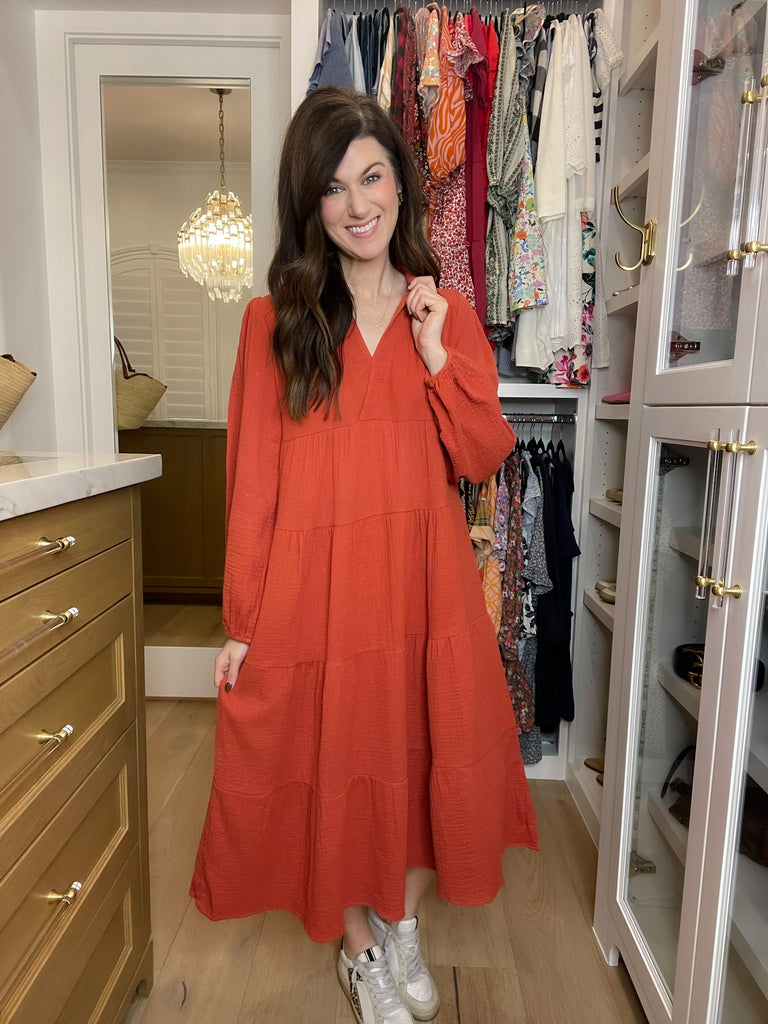 Simple Sophistication Midi Dress in Brick