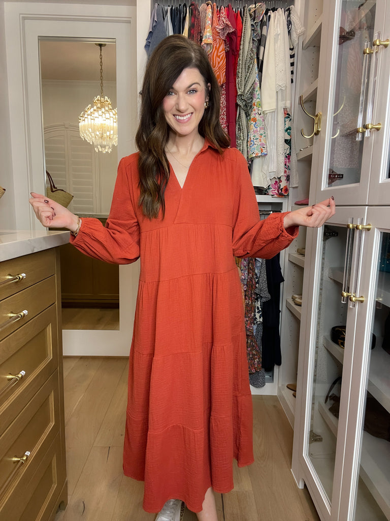 Simple Sophistication Midi Dress in Brick