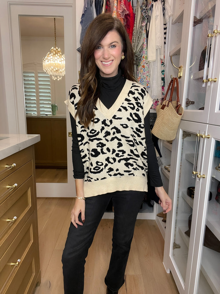 Time After Time Sweater Vest in Cream/Black