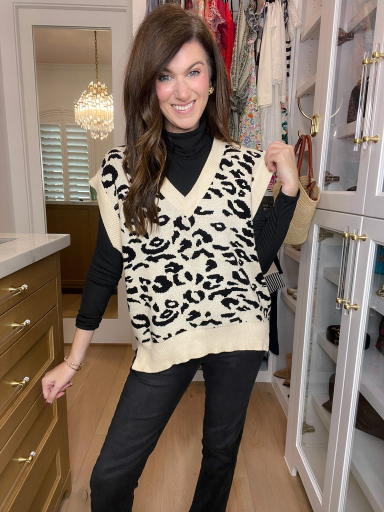 Time After Time Sweater Vest in Cream/Black