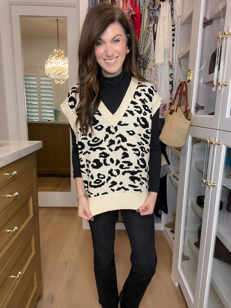 Time After Time Sweater Vest in Cream/Black