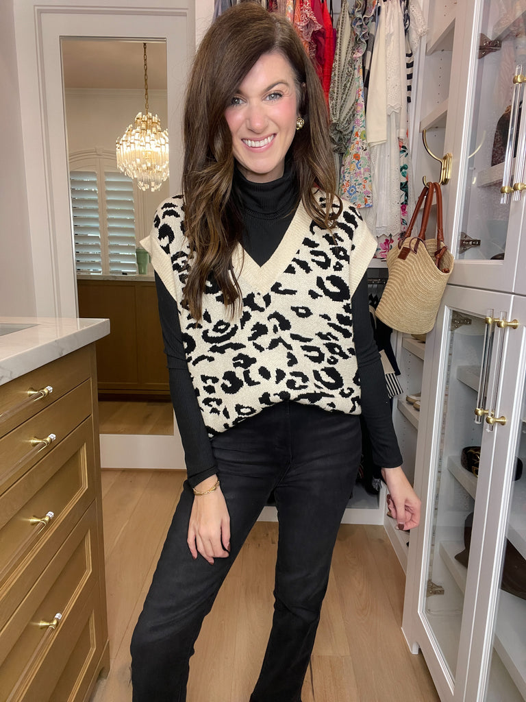 Time After Time Sweater Vest in Cream/Black