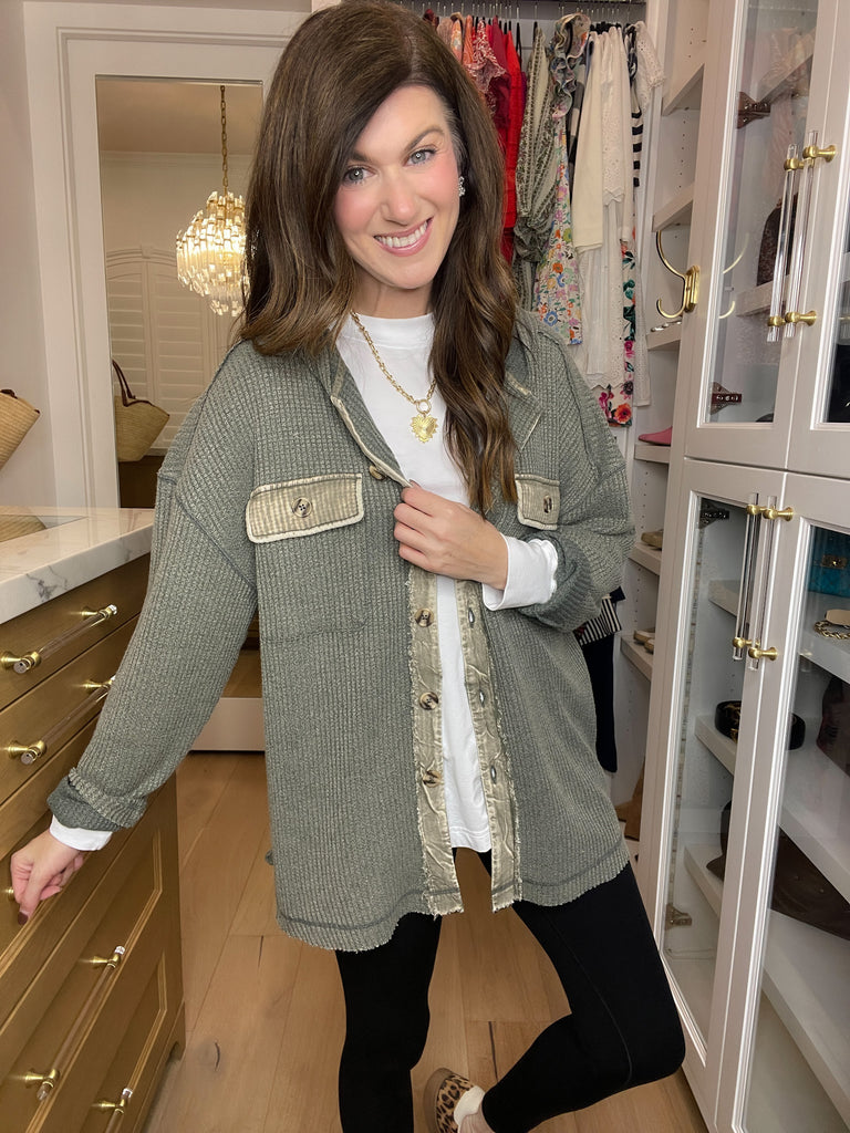 Burlington Waffle Hooded Jacket in Olive