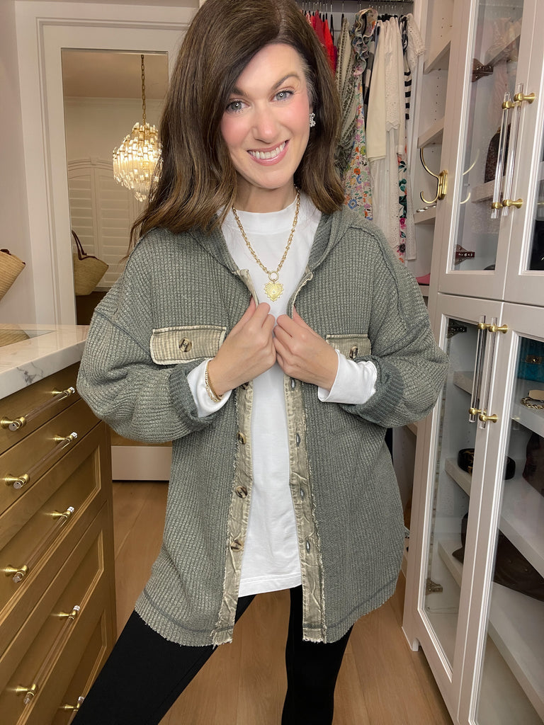 Burlington Waffle Hooded Jacket in Olive