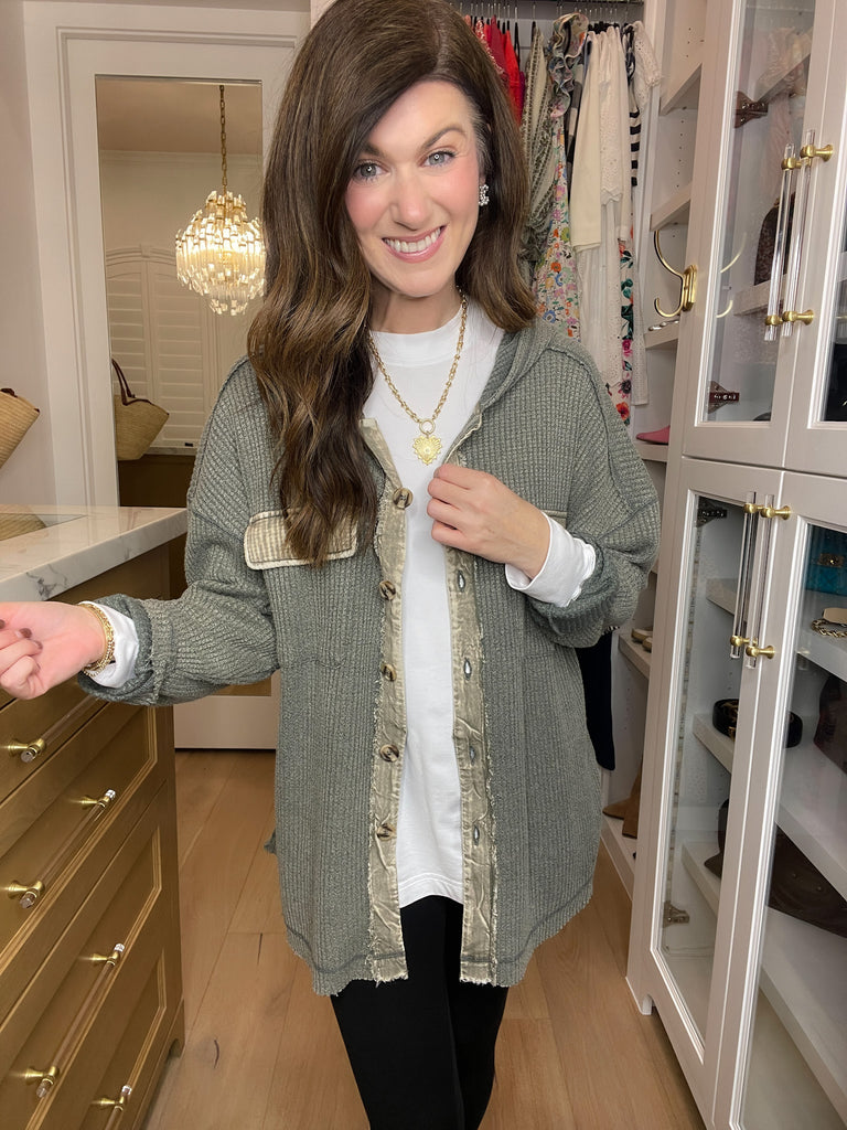 Burlington Waffle Hooded Jacket in Olive