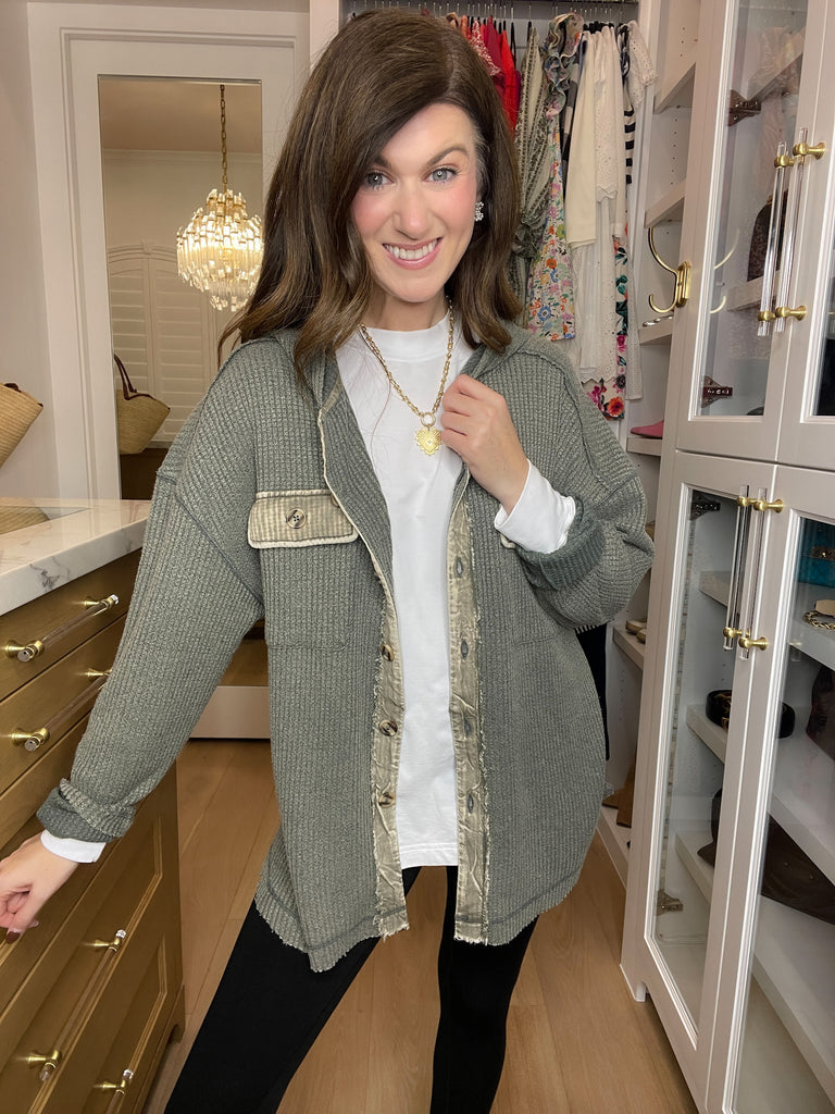 Burlington Waffle Hooded Jacket in Olive